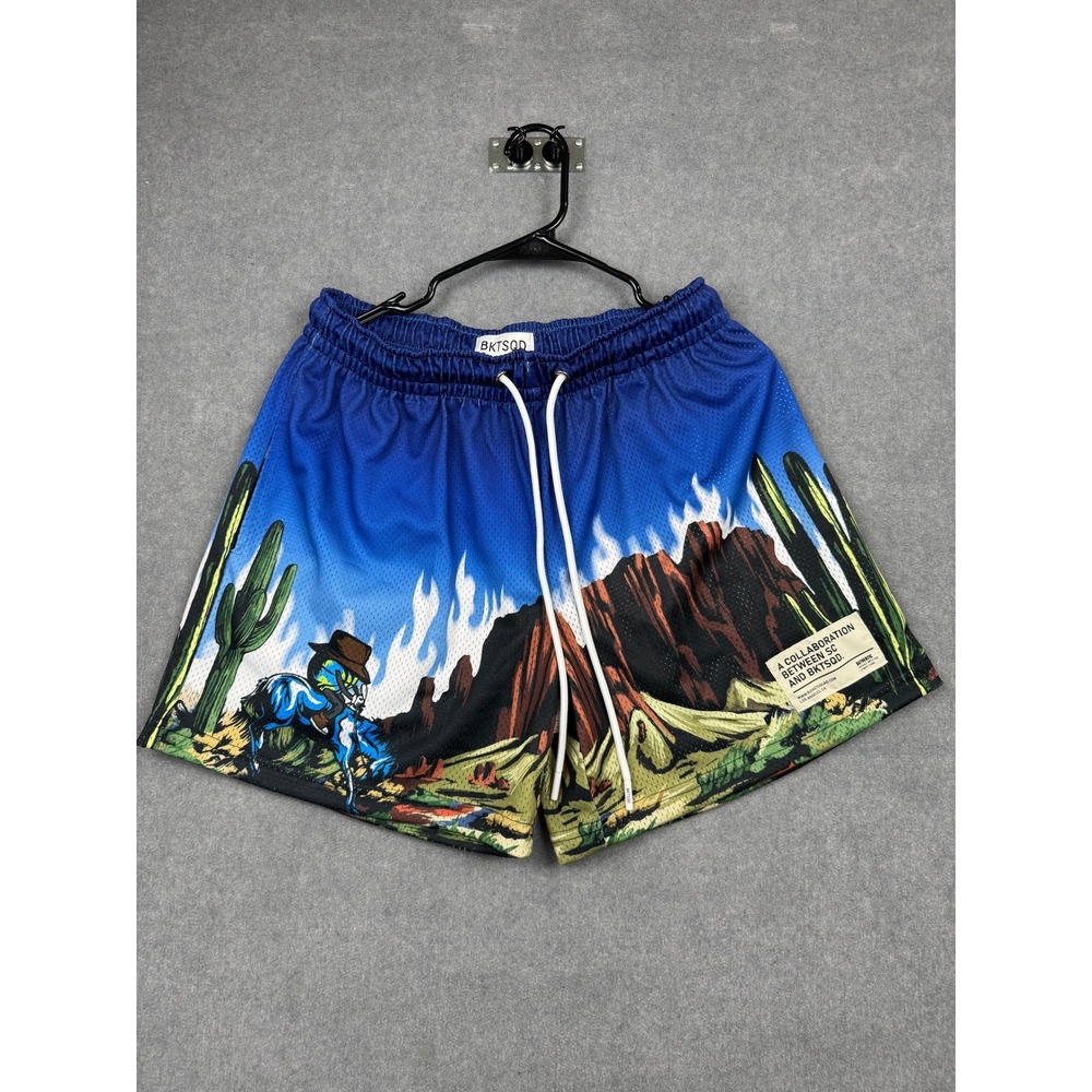 BKTSQD x SC Desert Cowboy Mesh Basketball Shorts Mens Large Blue Graphic